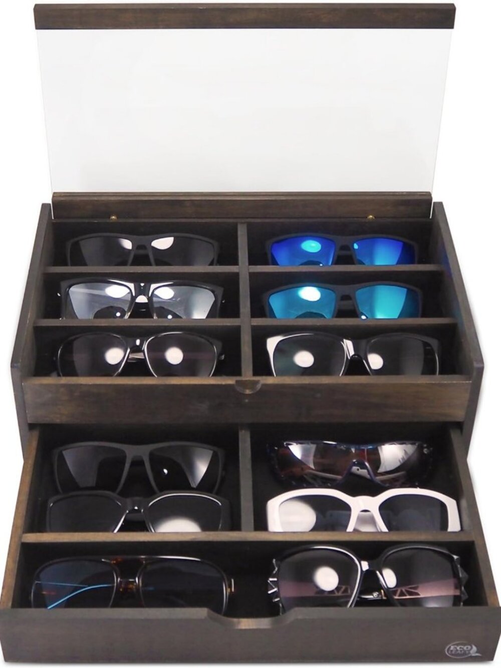 12-Slot Wooden Sunglass Organizer - Stylish Eyewear Storage & Display Holder